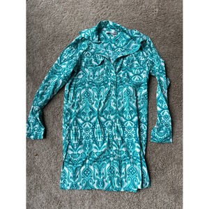 Women's Coolibar SPF Teal White Paisley Button Down Shirt dress S